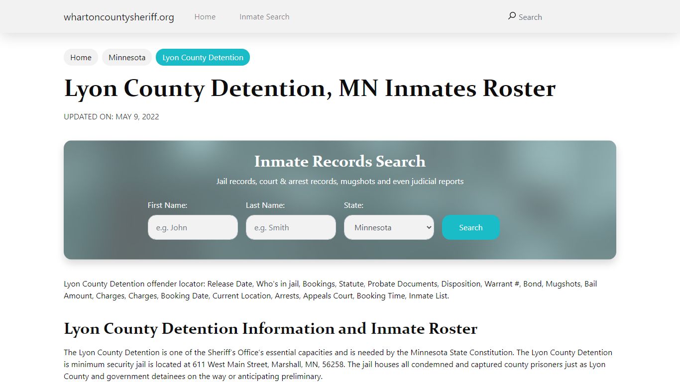 Lyon County Detention, MN Jail Roster, Name Search